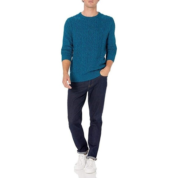 Goodthreads Men’s Size L Tall Blue Teal Long Sleeve Cable Knit Crewneck Sweater - Picture 6 of 9